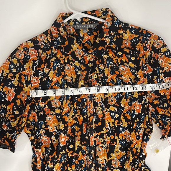 NWT Sharagano Orange & Black Multi Floral Collared Dress Size 10 - Picture 4 of 8